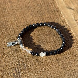 Elegant Black Hematite Beaded Bracelet with Silver Accents and Love charm